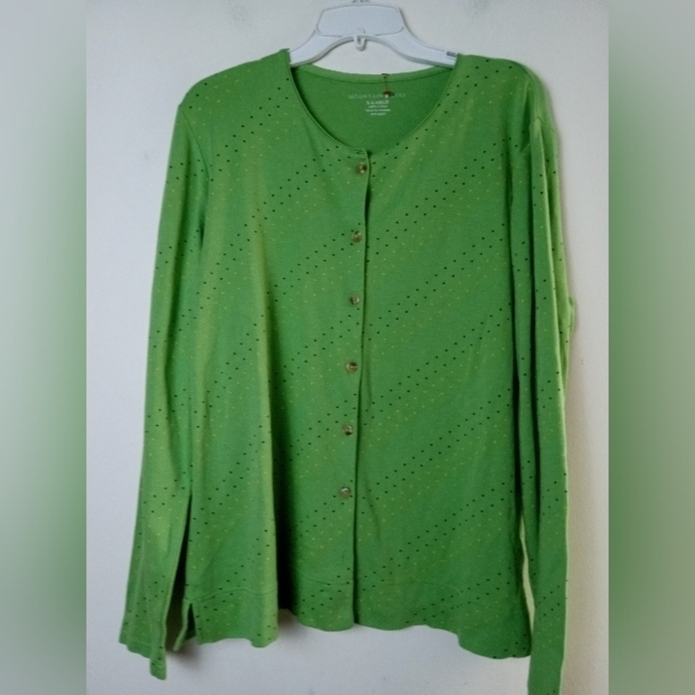Mountain Lake Women Green 100% Cotton Top/Button Down Cardigan Sweater Set sz XL